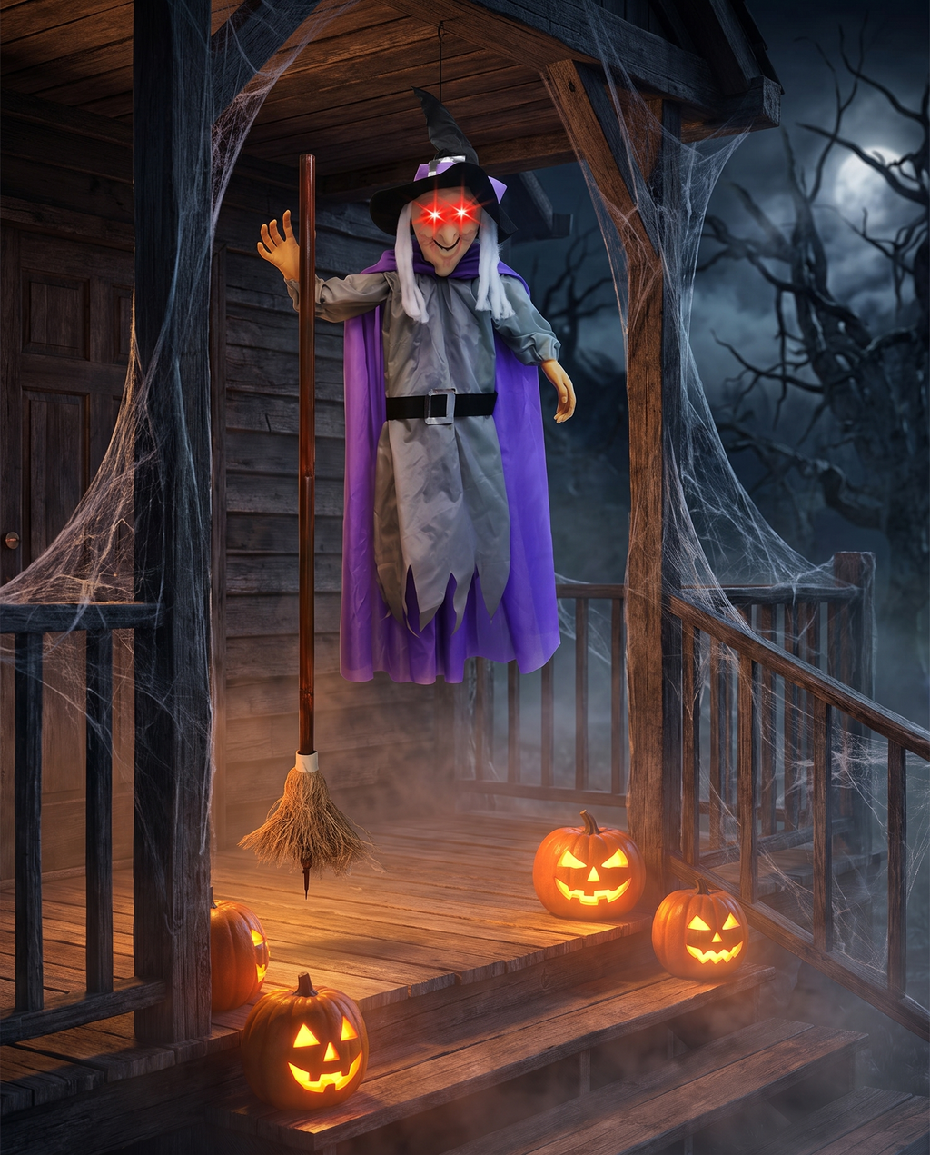 6ft Flying Witch – Life-Size Halloween Decoration with Scary Sound & Glowing Eyes