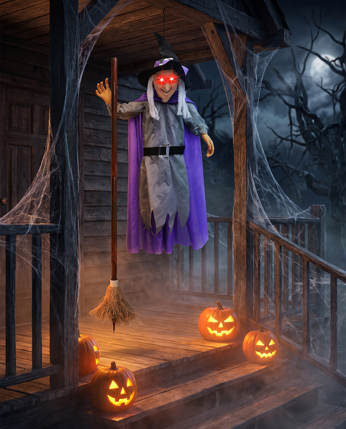 6ft Flying Witch – Life-Size Halloween Decoration with Scary Sound & Glowing Eyes
