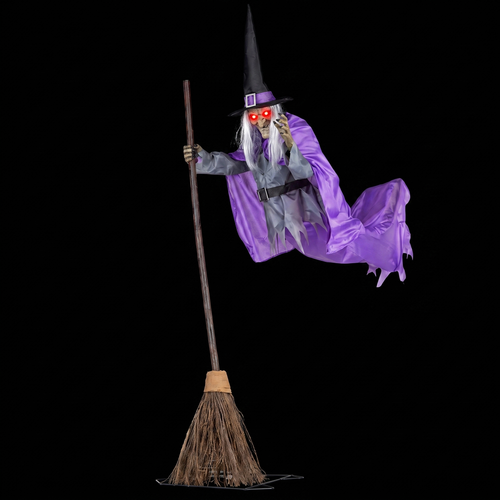 6ft Flying Witch – Life-Size Halloween Decoration with Scary Sound & Glowing Eyes