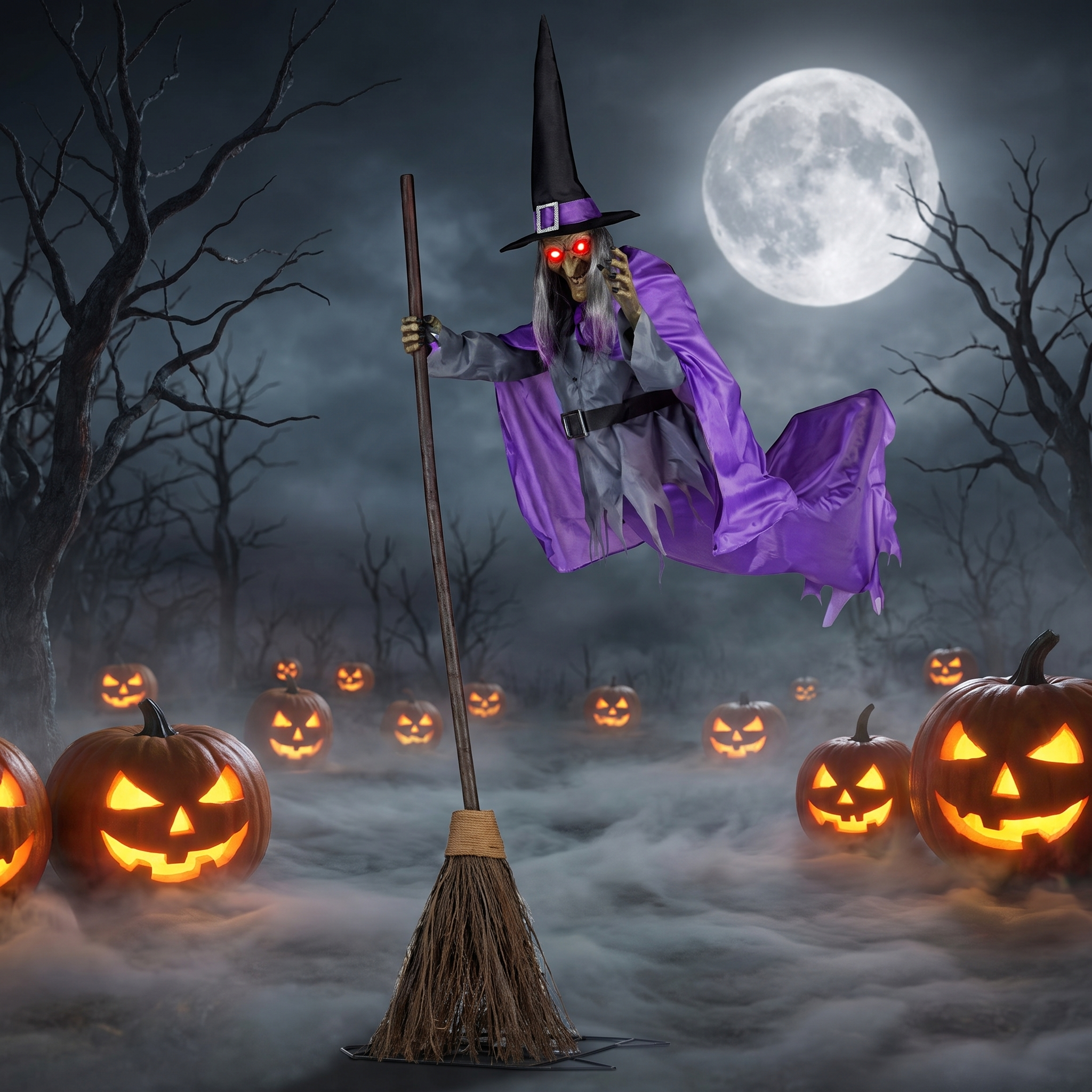 6ft Flying Witch – Life-Size Halloween Decoration with Scary Sound & Glowing Eyes